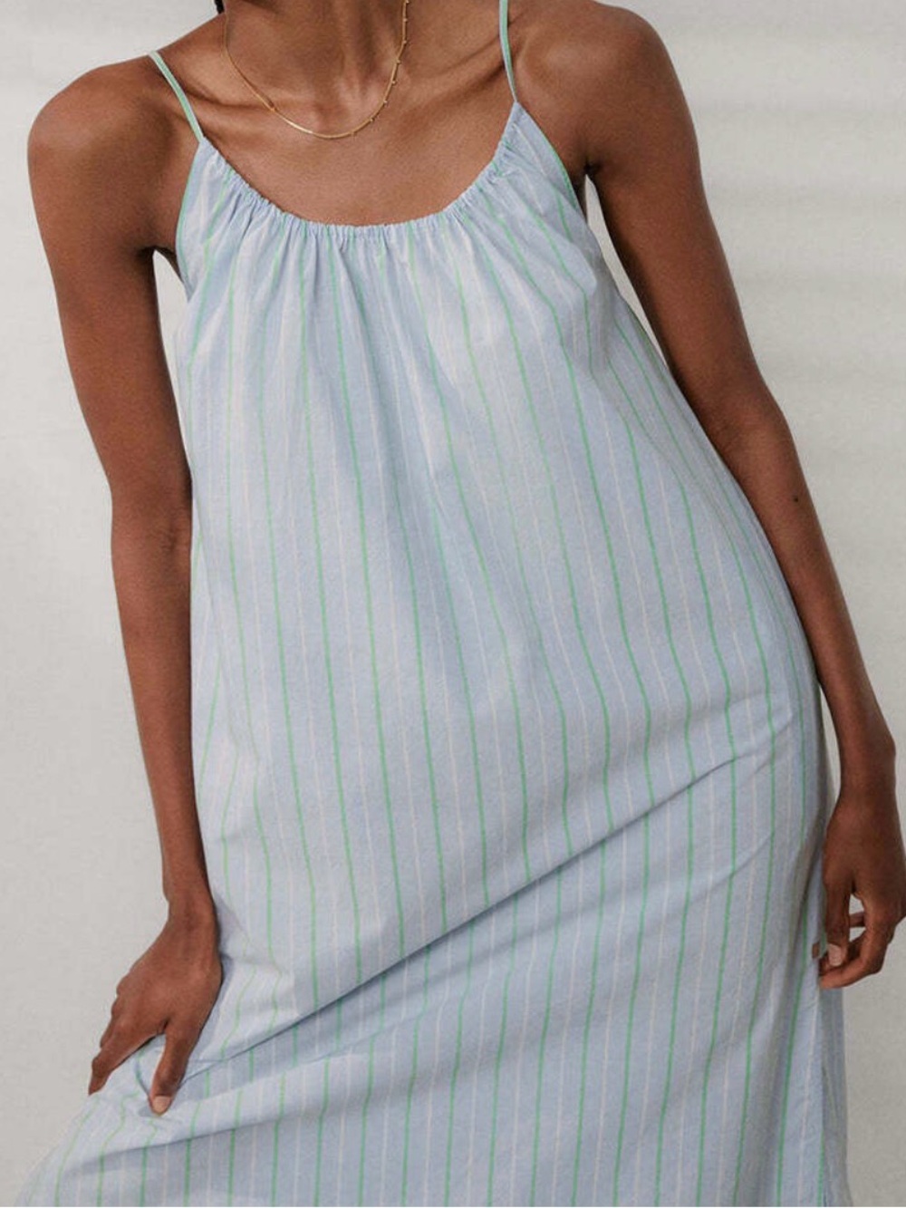 lunya Light Blue & Green Striped Spaghetti-Strap Slip